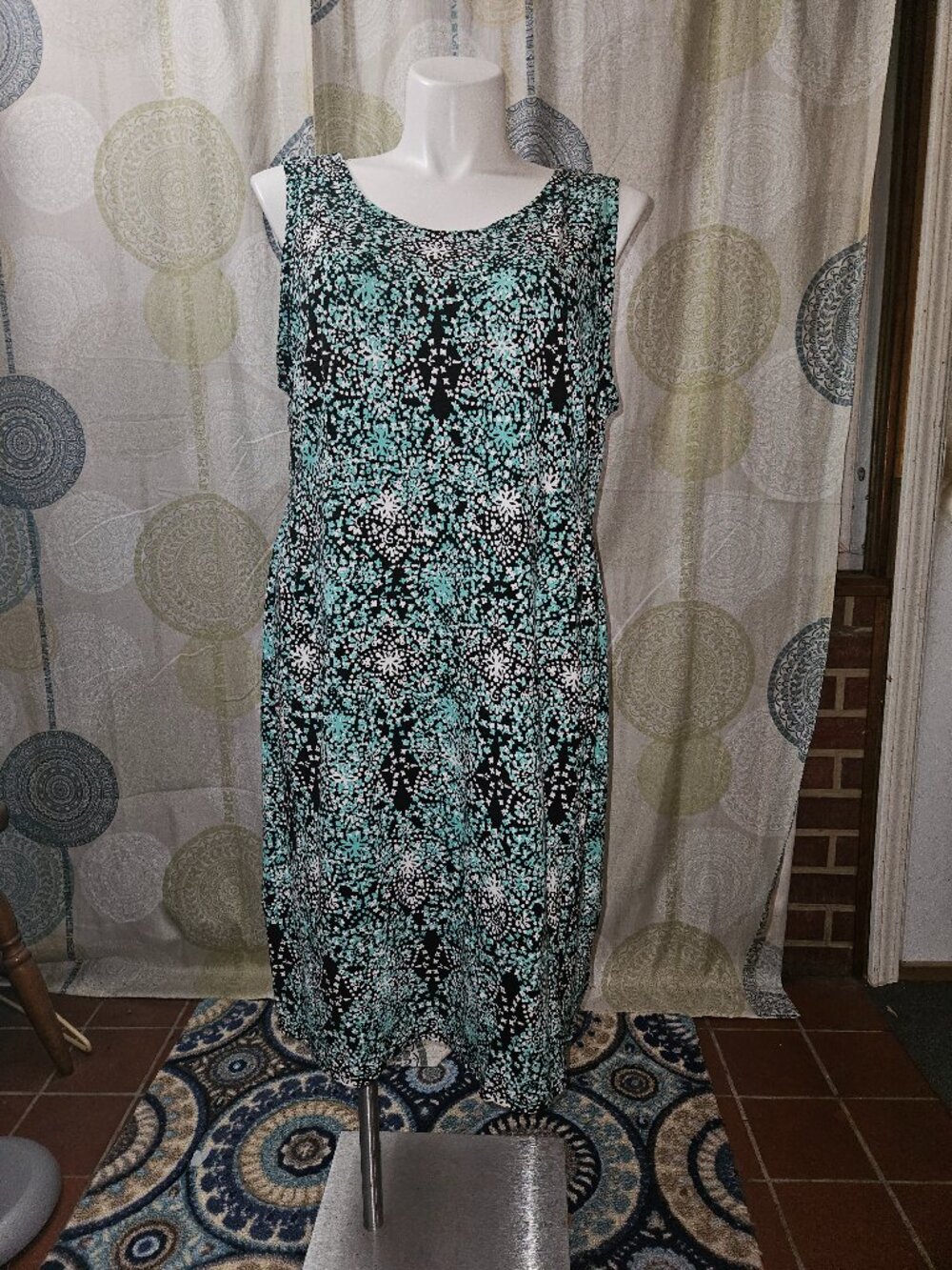 JM Collection Black, Teal, and White Sleeveless A-Line Dress (3X)